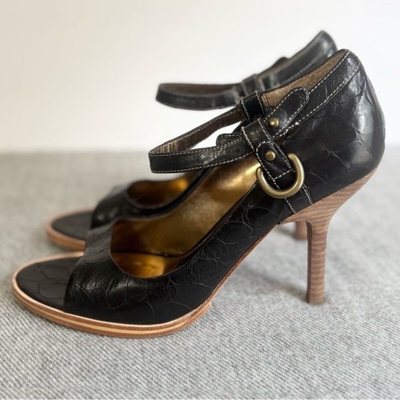 Nine West Studio Black Leather Peep Toe Heels Size 8 Mary Jane Pumps - Picture 6 of 14